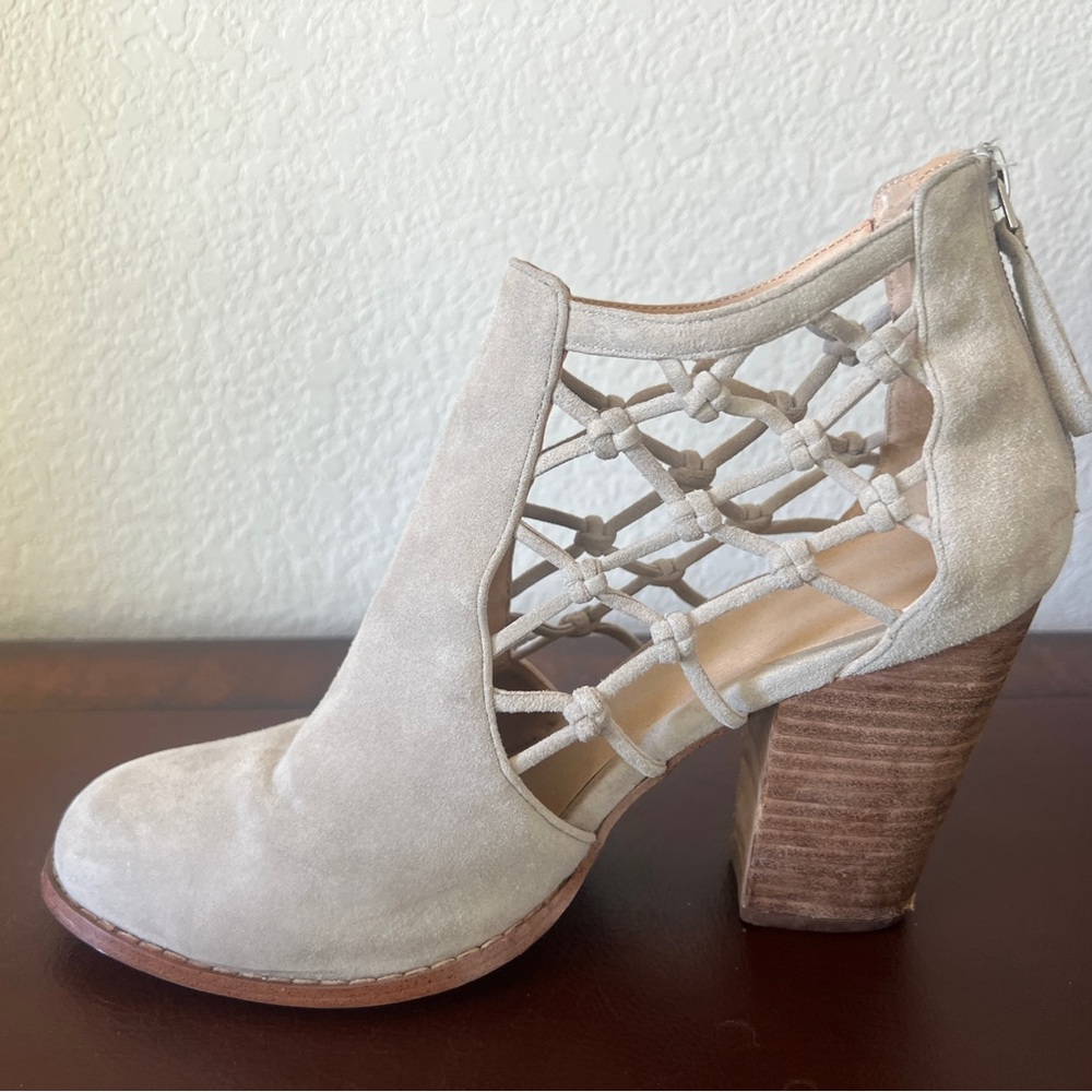 Grey suede booties from Anthropologie